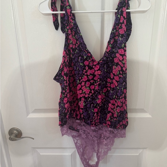 Free People Floral Bodysuit in Purple and Pink - Picture 4 of 4
